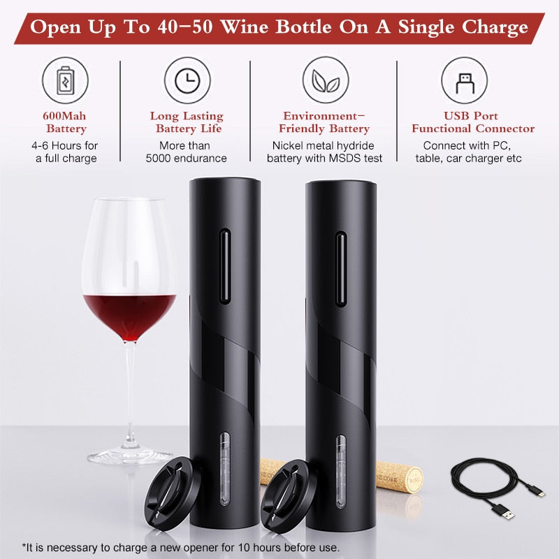 Automatic Corkscrew Wine Bottle Opener with USB Charging Cable Suit-Grand Kitchen