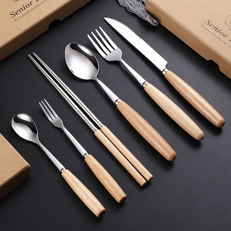 Wooden Handle Cutlery Portable Set-Grand Kitchen
