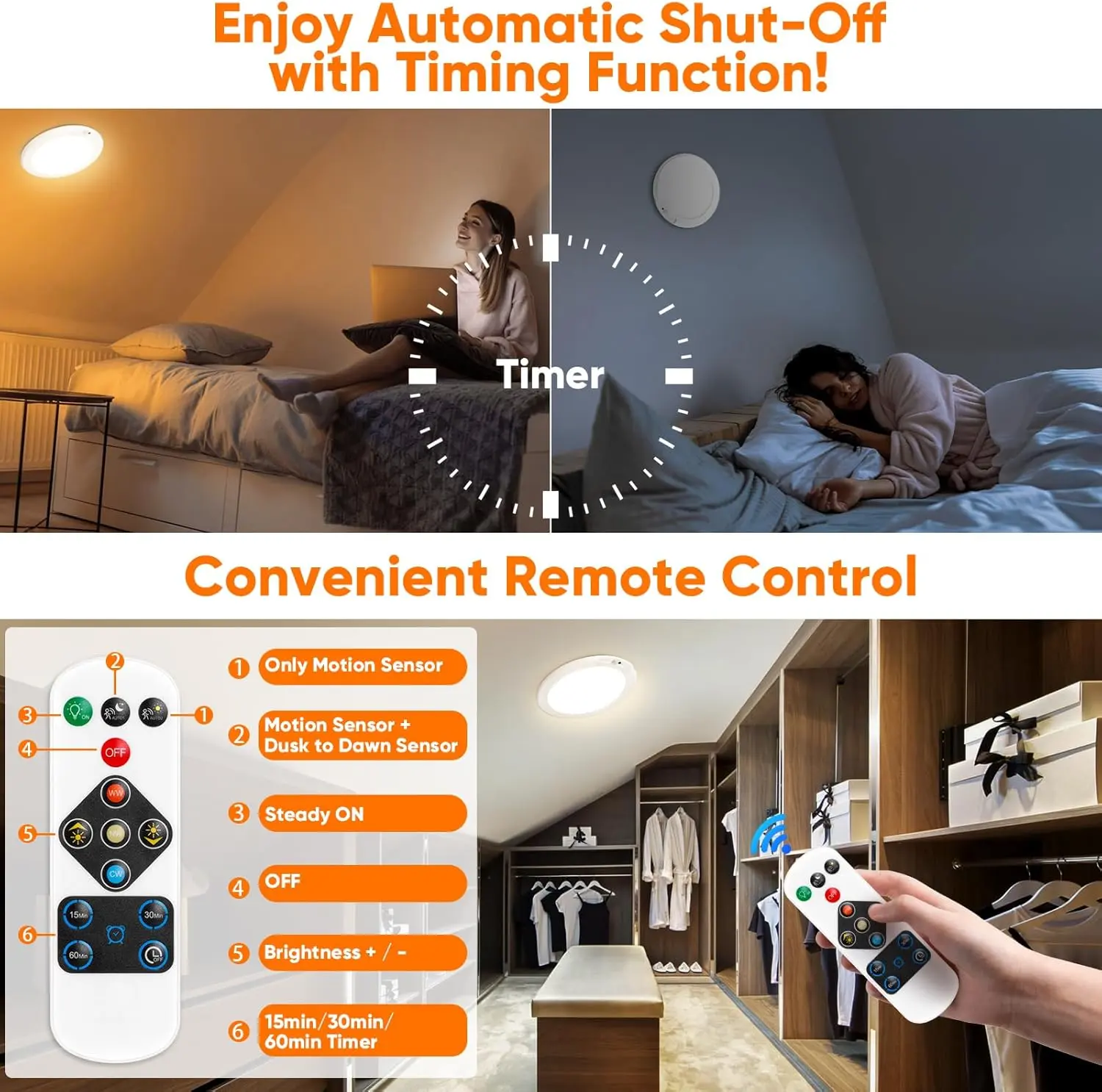 Rechargeable Motion Sensor Ceiling Light with Remote