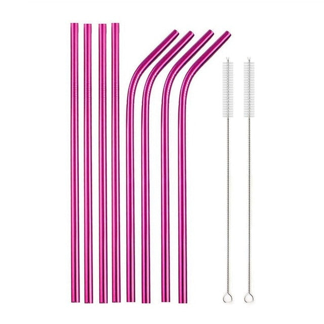 Stainless Steel Color Reusable Metal Straws Set with Cleaner Brush-Grand Kitchen