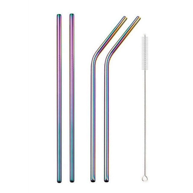 Stainless Steel Color Reusable Metal Straws Set with Cleaner Brush-Grand Kitchen