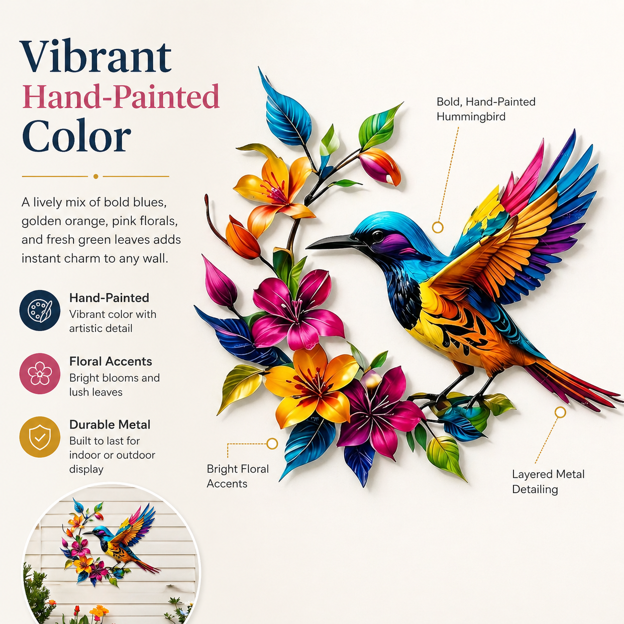 Hummingbird Bloom Metal Wall Art
