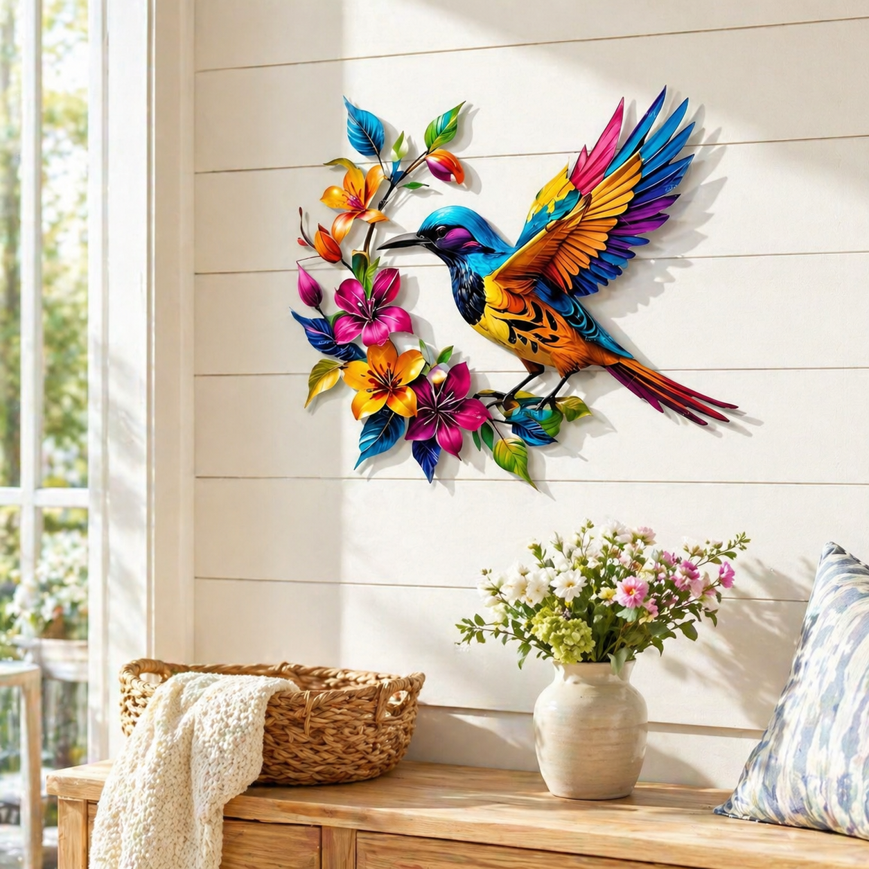 Hummingbird Bloom Metal Wall Art