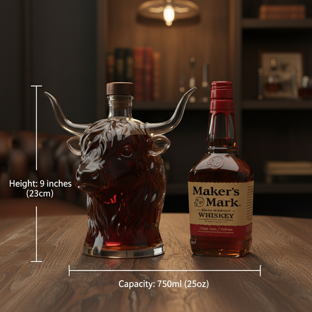 The Highland Bull Decanter – Hand-Blown Lead-Free Crystal Whiskey Dispenser 
