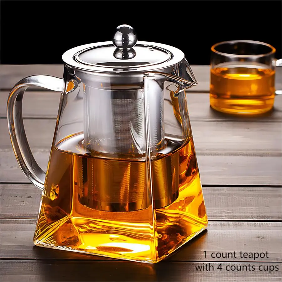 Glass Tea Set -  1 Piece Stainless Steel Filter Infusion Tea Kettle with Removable Infuser