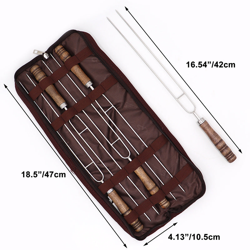 5pcs Portable Sharp Roasting Forks with Bag Camping Skewers BBQ Forks-Grand Kitchen