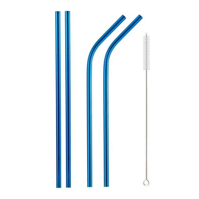 Stainless Steel Color Reusable Metal Straws Set with Cleaner Brush-Grand Kitchen