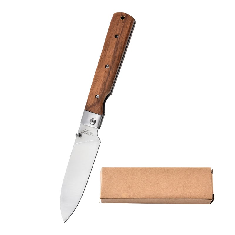 Folding Nakiri Knife – 440C Stainless Steel Wood Handle Portable Chef Knife