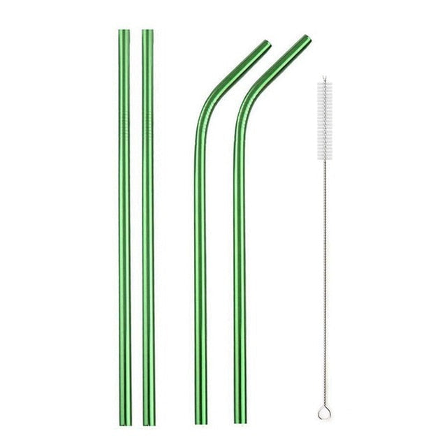 Stainless Steel Color Reusable Metal Straws Set with Cleaner Brush-Grand Kitchen