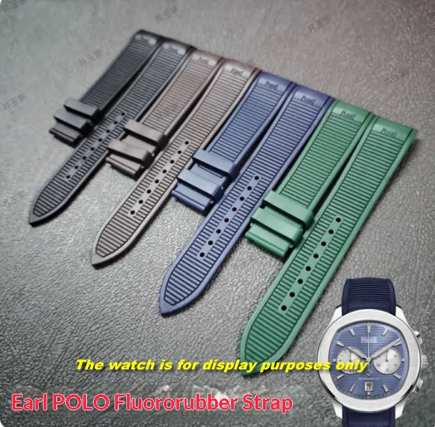 Piaget POLO Fluorocarbon Rubber Strap for POLO Watch “Black Knight” G0A47014, Dedicated Folding Clasp, 21mm