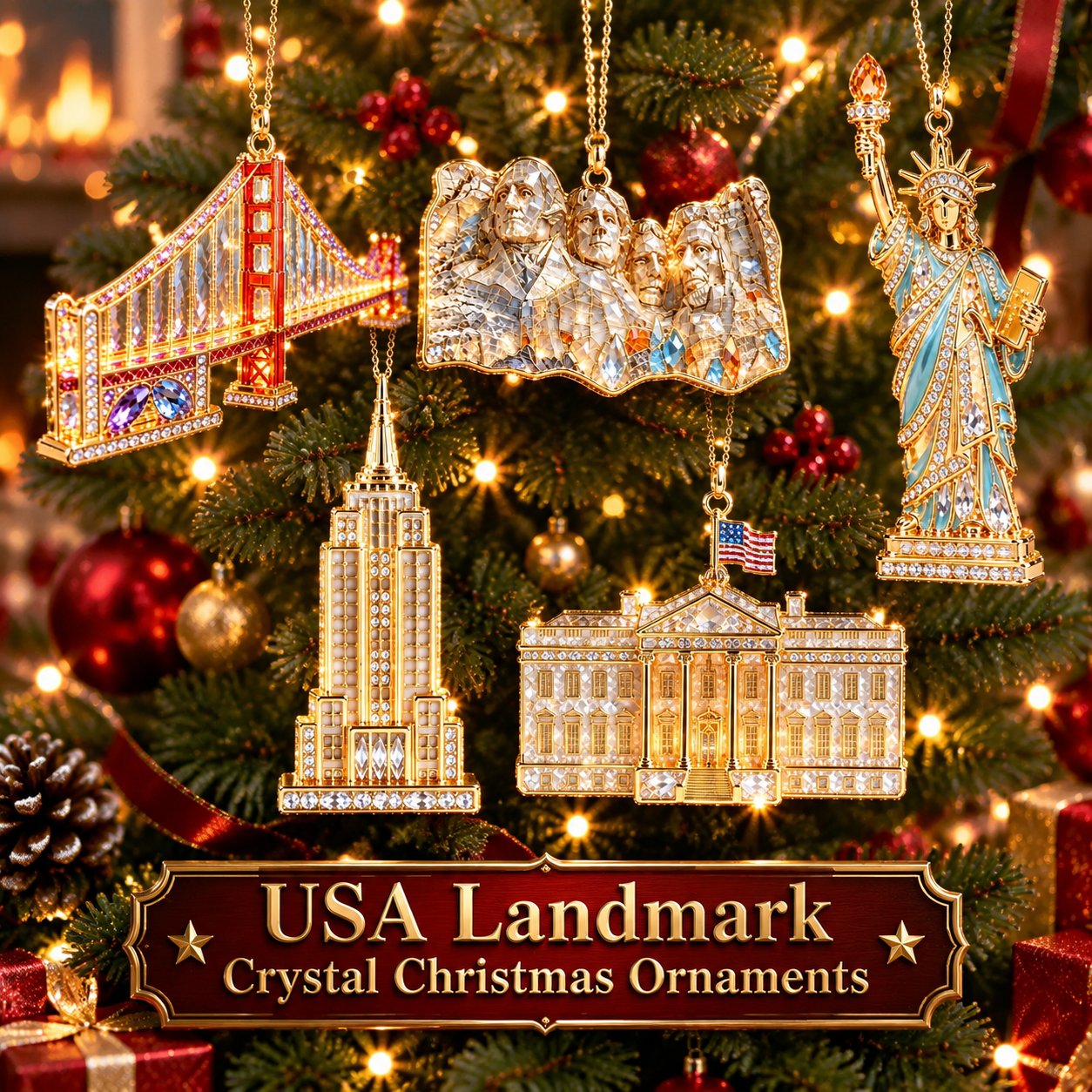 USA Landmark Crystal Christmas Ornaments – Luxury Crystal Christmas Ornaments 🎄✨
