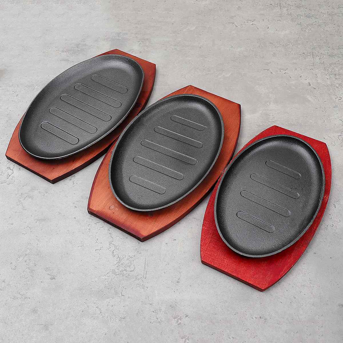 Cast Iron Sizzling Platter With Wooden Pan Holder-Grand Kitchen