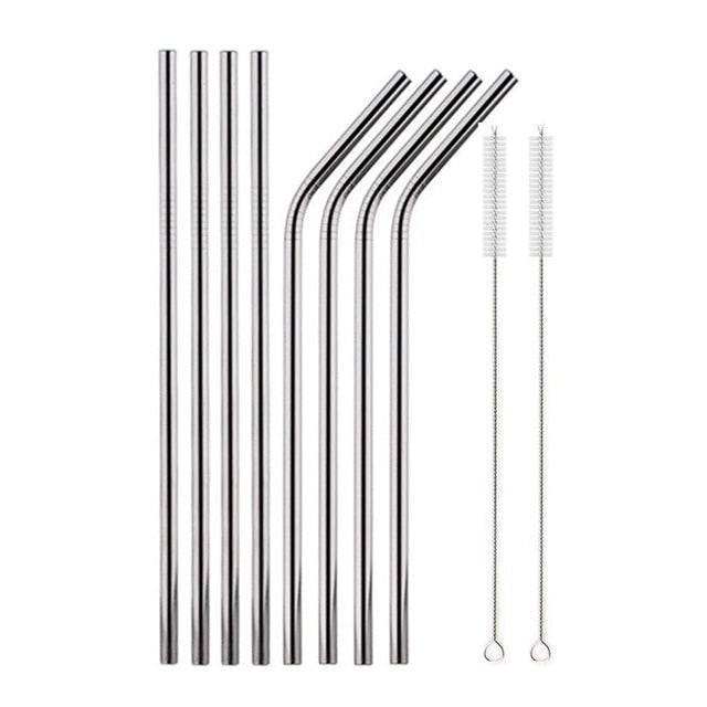 Stainless Steel Color Reusable Metal Straws Set with Cleaner Brush-Grand Kitchen