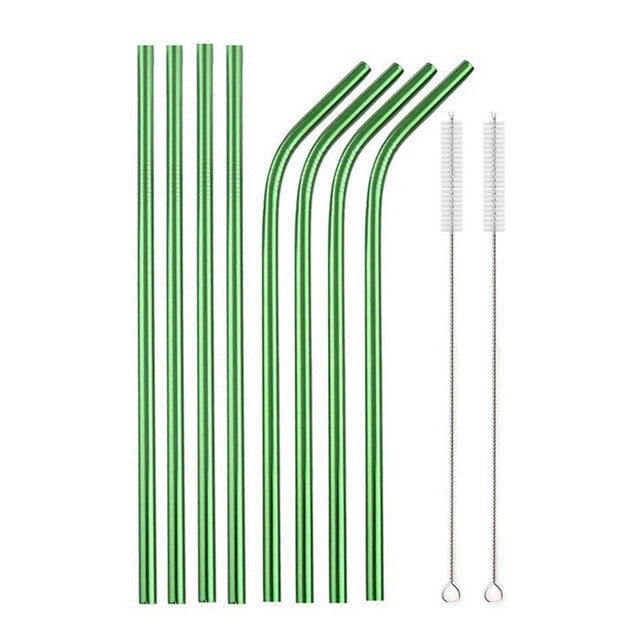 Stainless Steel Color Reusable Metal Straws Set with Cleaner Brush-Grand Kitchen