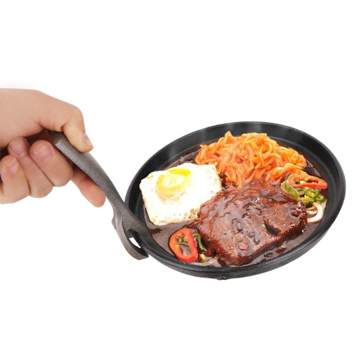 Cast Iron Sizzling Platter With Wooden Pan Holder-Grand Kitchen