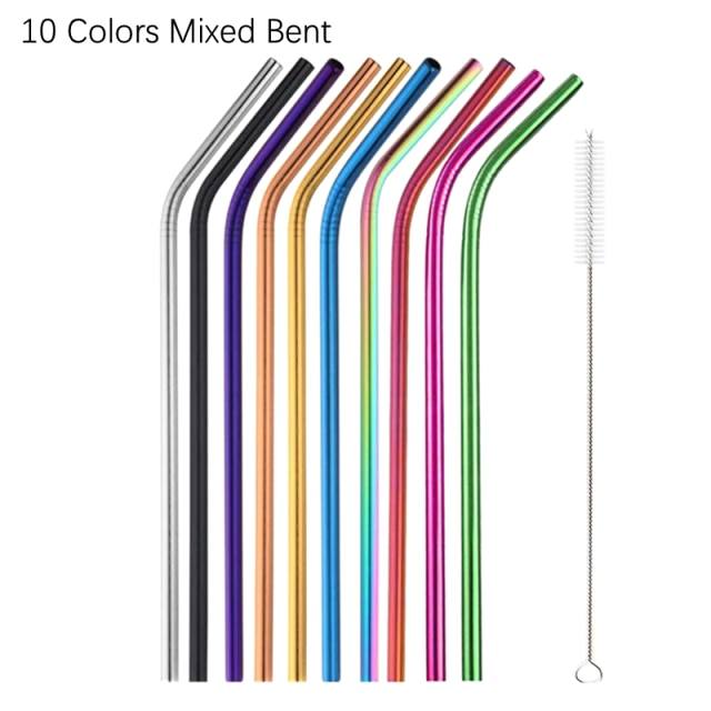 Stainless Steel Color Reusable Metal Straws Set with Cleaner Brush-Grand Kitchen