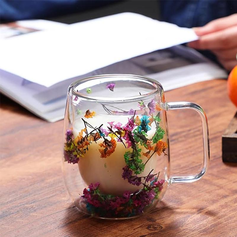 🎅Christmas Pre Sale 🎄🌸Transparent Double Glass Flower Tea Cup