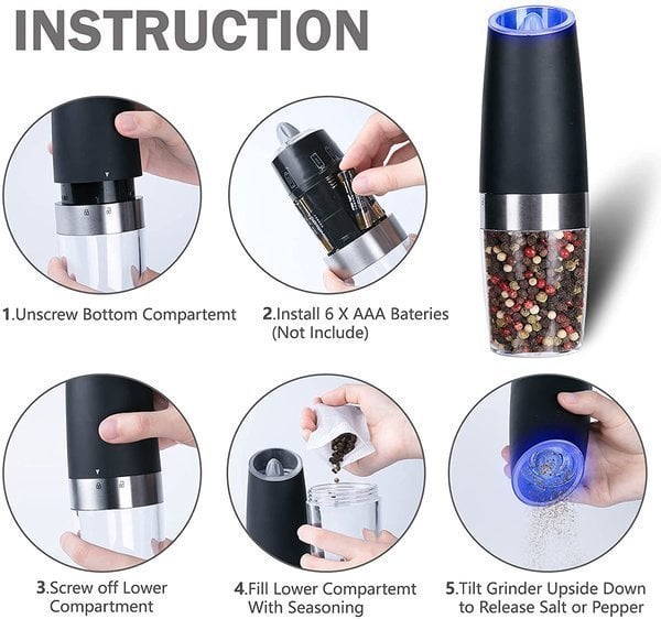 Automatic Electric Gravity Induction Salt/Pepper Grinder-Grand Kitchen