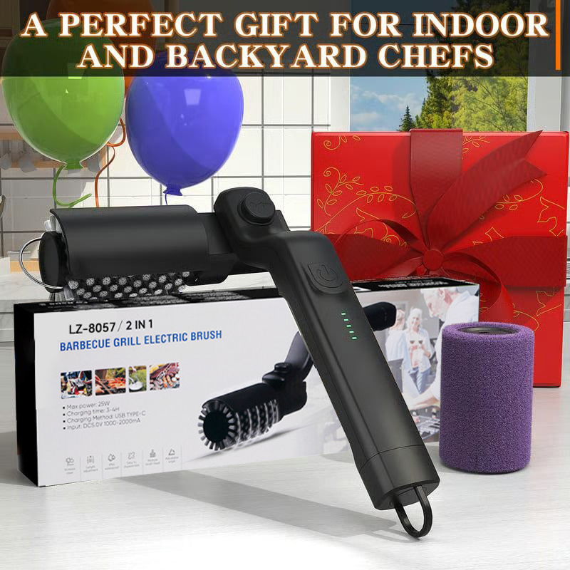 🔥Last Day Promotion-70% OFF 💥Electric BBQ Grill Brush Cordless and Rechargeable Stainless Steel Bristles,Two Cleaning Brushes,Adjustable Angle