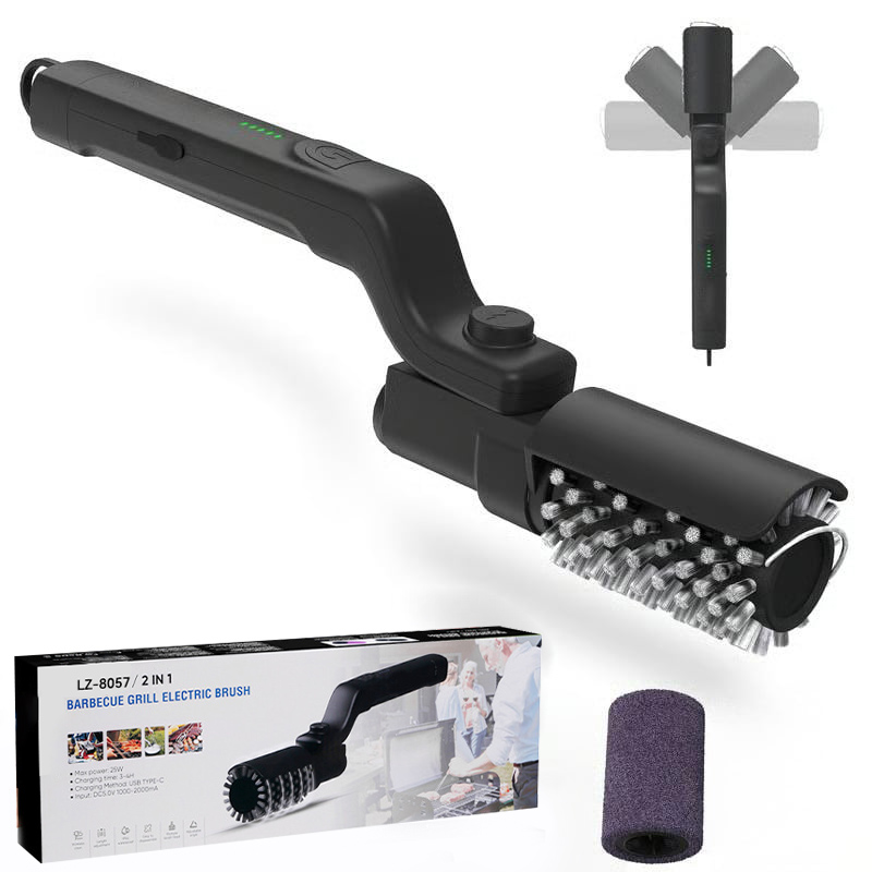 🔥Last Day Promotion-70% OFF 💥Electric BBQ Grill Brush Cordless and Rechargeable Stainless Steel Bristles,Two Cleaning Brushes,Adjustable Angle