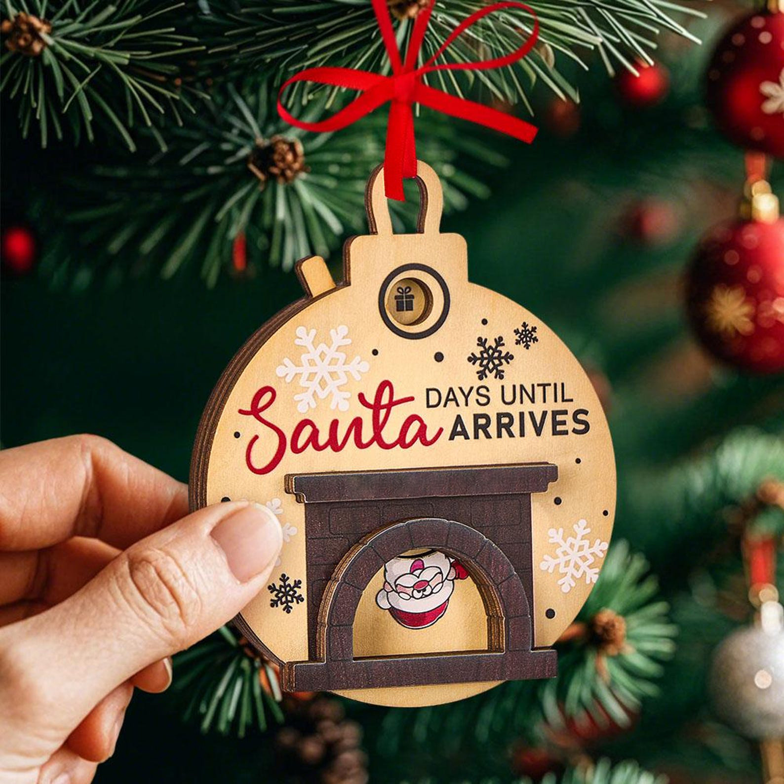 🎄Christmas Countdown Ornament - Santa in Chimney with Snowflakes