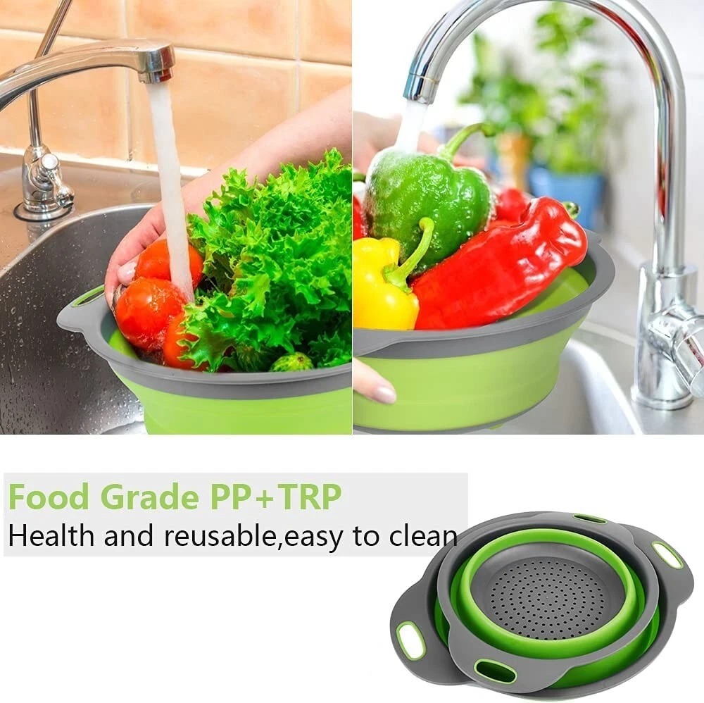 🌟 Foldable Round Colander with Self-Draining Base & Wiper Scraper 