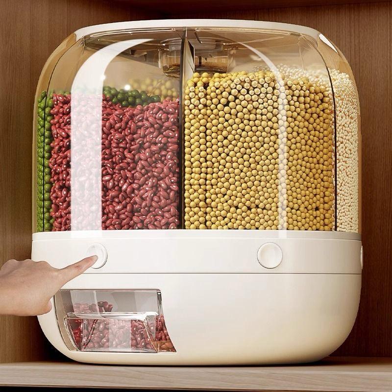 6 Grid Food Storage Dispenser Rice & Grain Storage Container 360°