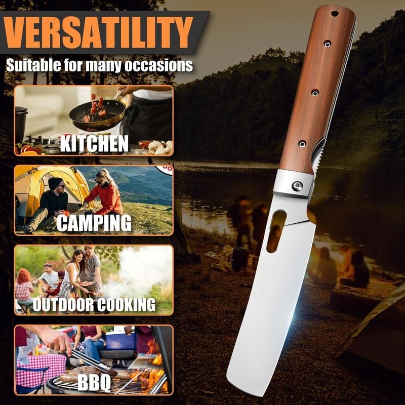 Folding Nakiri Knife – 440C Stainless Steel Wood Handle Portable Chef Knife