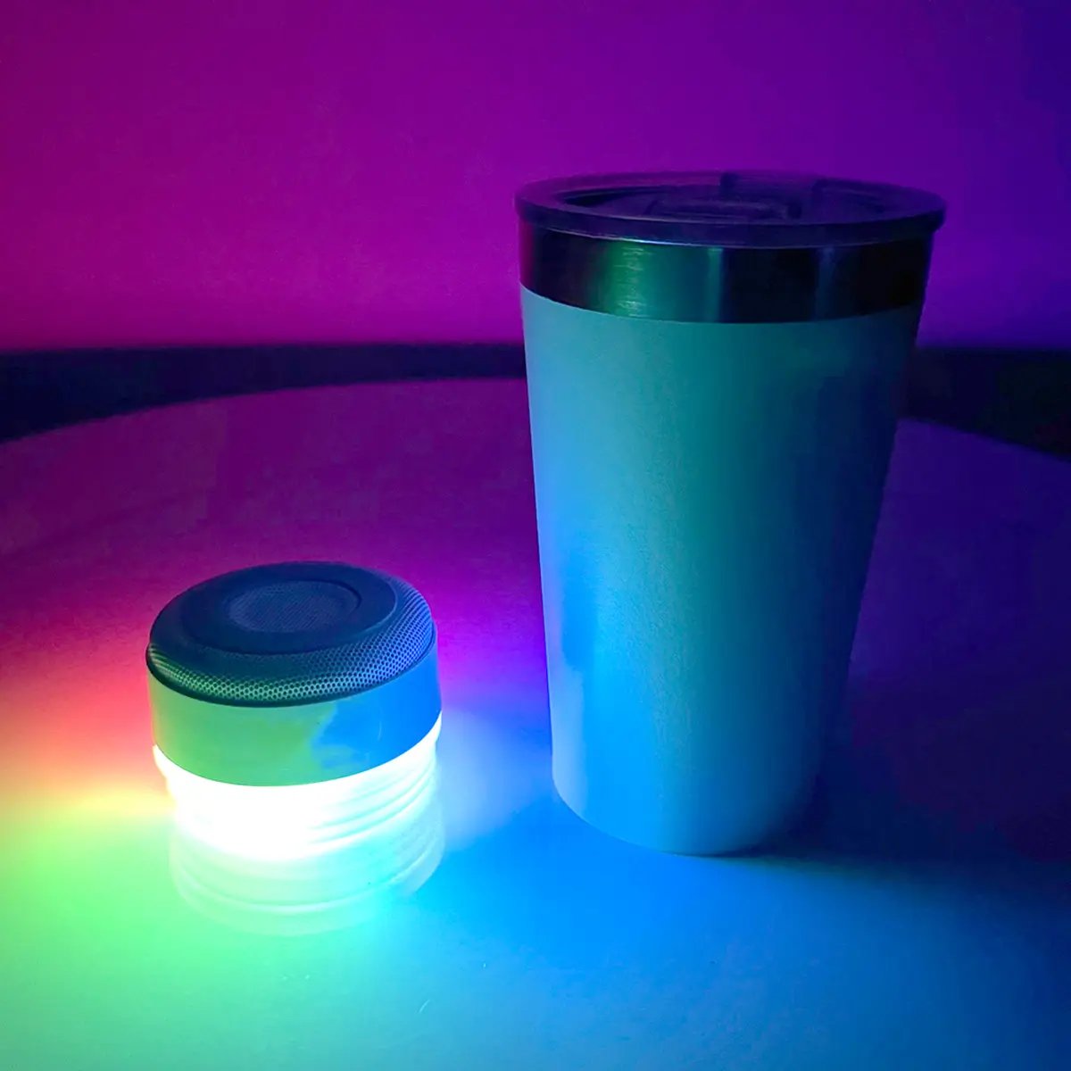 🔊☕ Stainless Steel Insulated Mug with Bluetooth Speaker – LED Light Music Tumbler