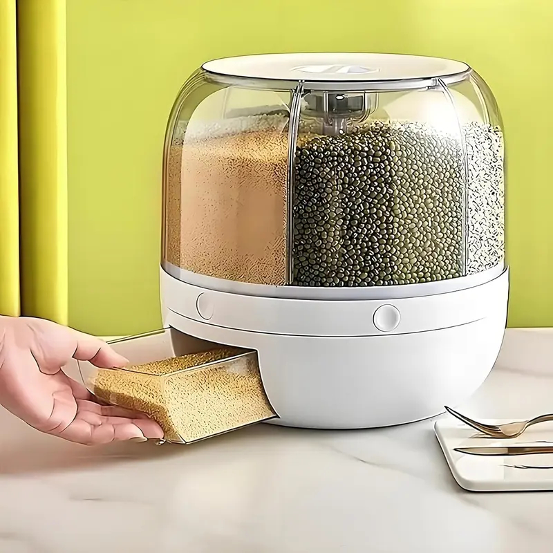 6 Grid Food Storage Dispenser Rice & Grain Storage Container 360°