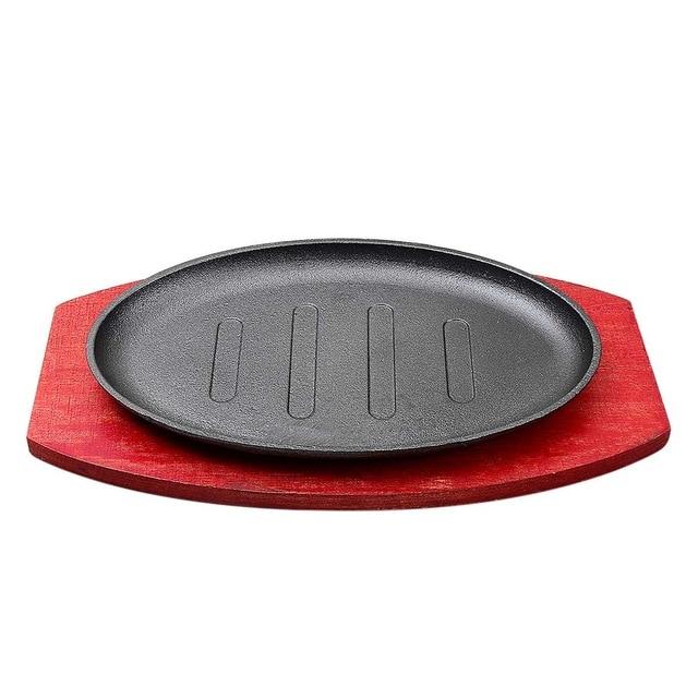 Cast Iron Sizzling Platter With Wooden Pan Holder-Grand Kitchen