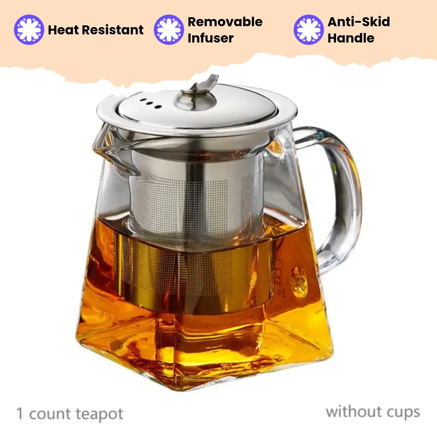 Glass Tea Set -  1 Piece Stainless Steel Filter Infusion Tea Kettle with Removable Infuser