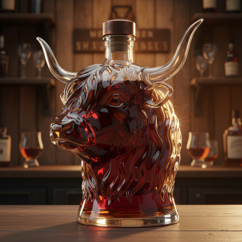 The Highland Bull Decanter – Hand-Blown Lead-Free Crystal Whiskey Dispenser 