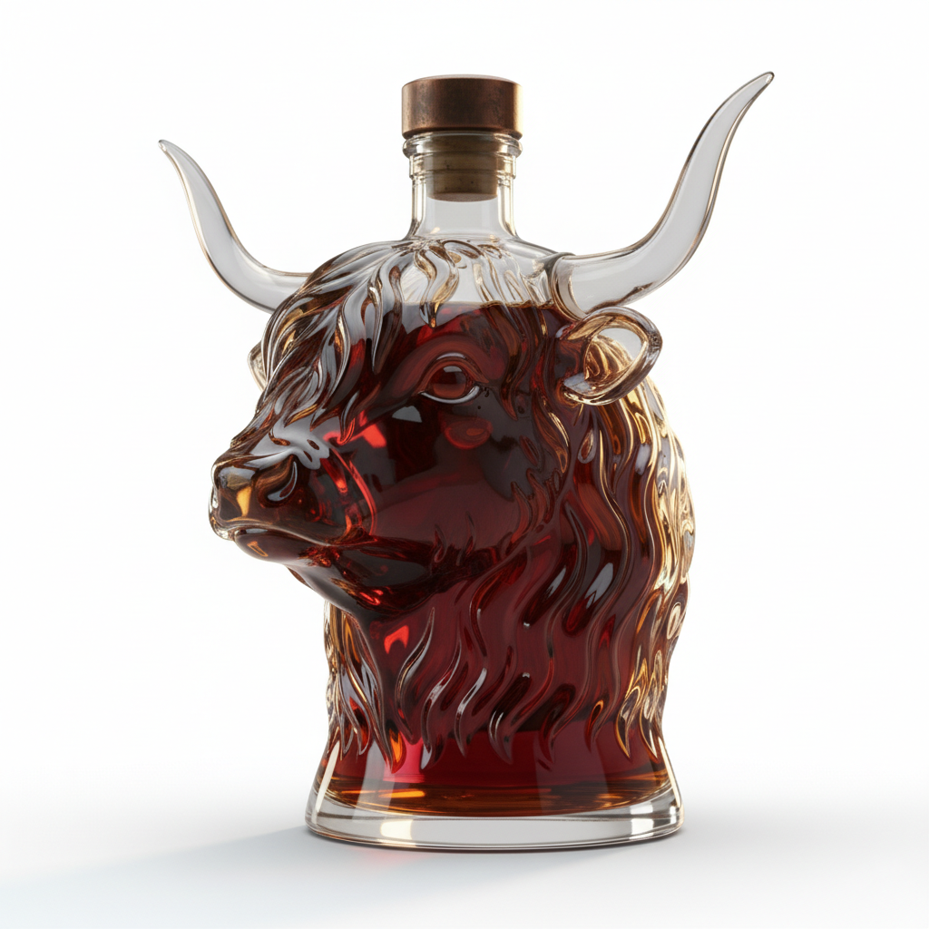The Highland Bull Decanter – Hand-Blown Lead-Free Crystal Whiskey Dispenser 