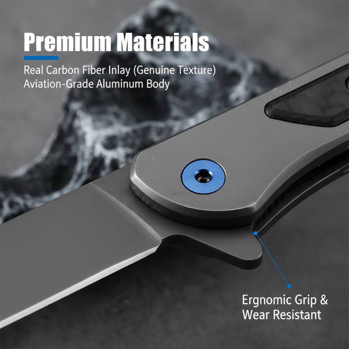 Apex Carbon Fiber EDC Folding Knife | 3.5" Drop Point Blade | Ultra-Light Aluminum Handle