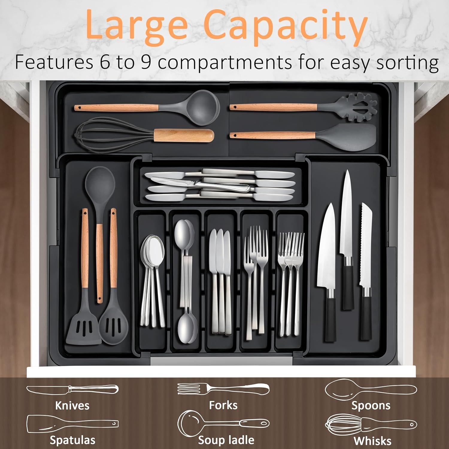 Large Capacity Expandable Utensil Drawer Organizer