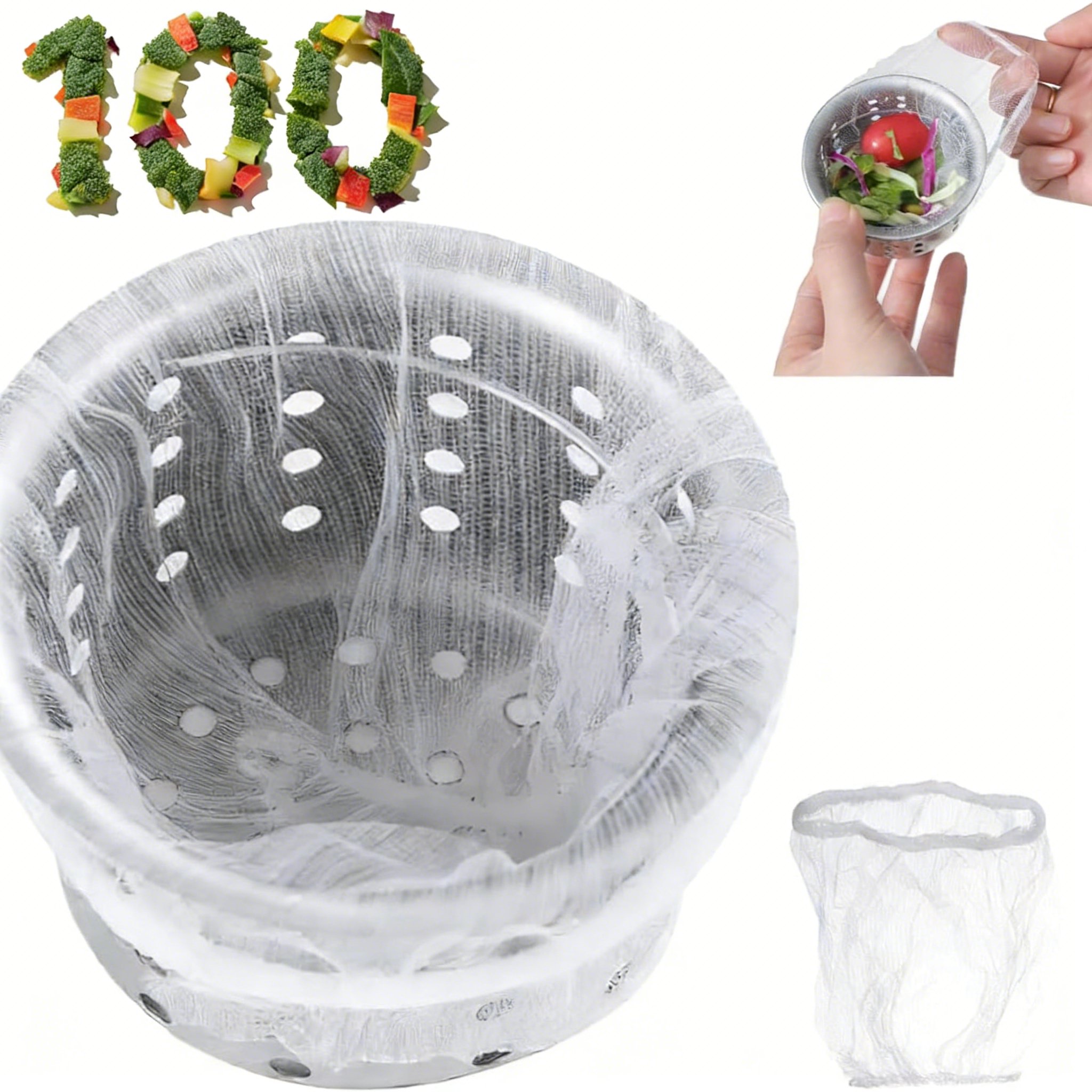 100 Counts Disposable Dishwashing Sink Drain fine mesh strainer Mesh Bag