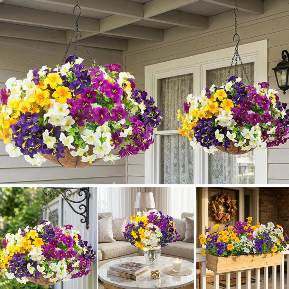 Product offer image showing Buy 1 Get 1 Free UV Resistant Artificial Petunias Flowers