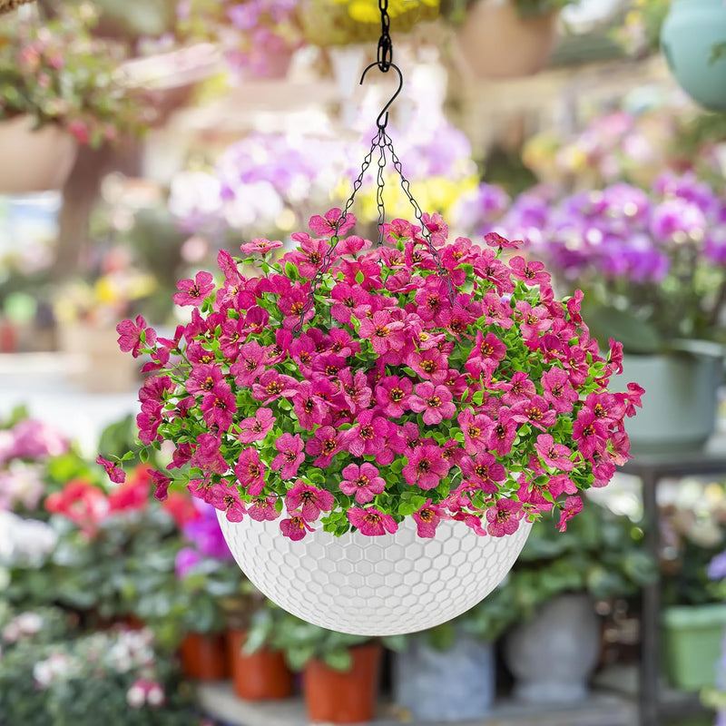  Artificial Hanging Flowers for Outdoors Fake Hanging Plants UV Resistant Spring Faux Flowers for Garden Patio Balcony Front Porch Decor red