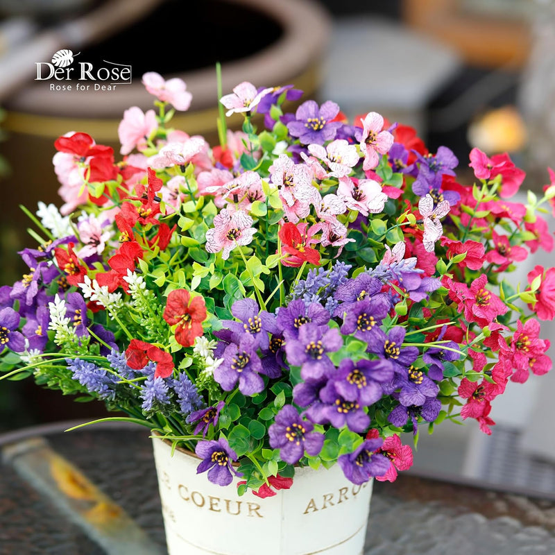  12 Bundles Artificial Flowers for Outdoor Fake Flowers Plants UV Resistant for Home Garden Porch Window Wedding Decor