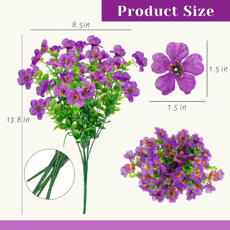  12 Bundles Artificial Flowers for Outdoors Purple Fake Flowers Plants Spring Summer Decoration UV Resistant for Outside Home Porch Patio Garden Decor