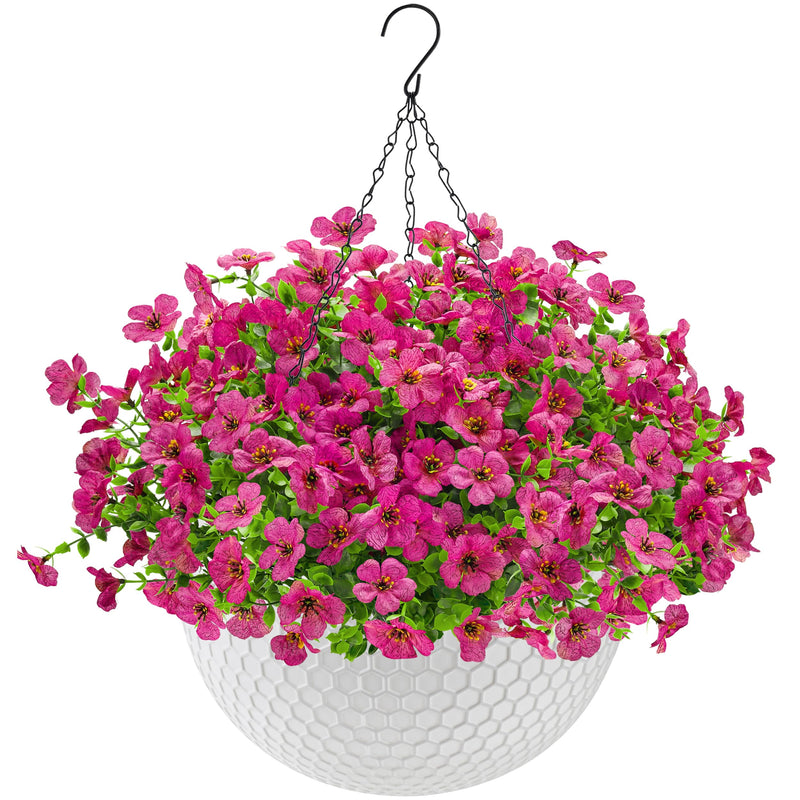  Artificial Hanging Flowers for Outdoors Fake Hanging Plants UV Resistant Spring Faux Flowers for Garden Patio Balcony Front Porch Decor red