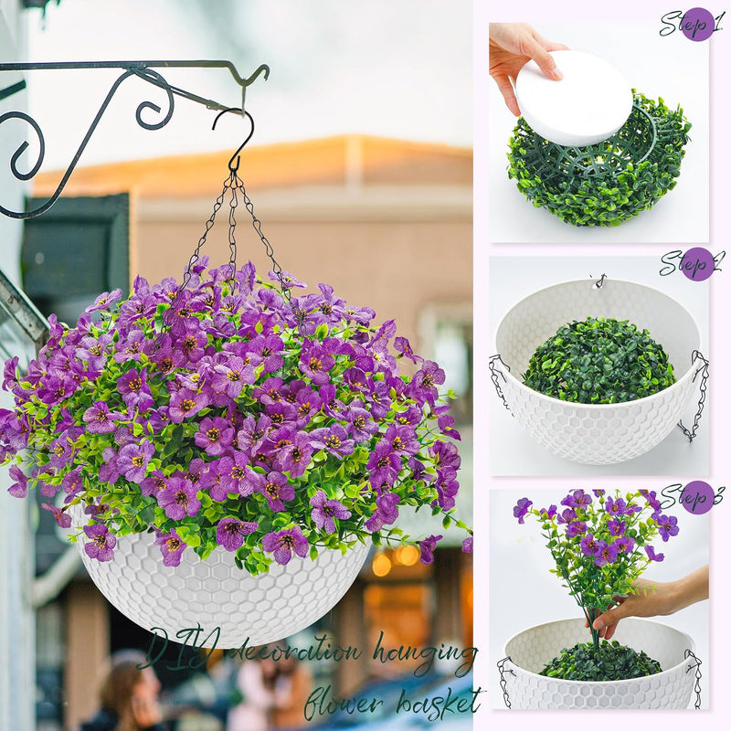  Artificial Hanging Flowers for Outdoors Fake Hanging Plants UV Resistant Spring Faux Flowers for Garden Patio Balcony Front Porch Decor purple