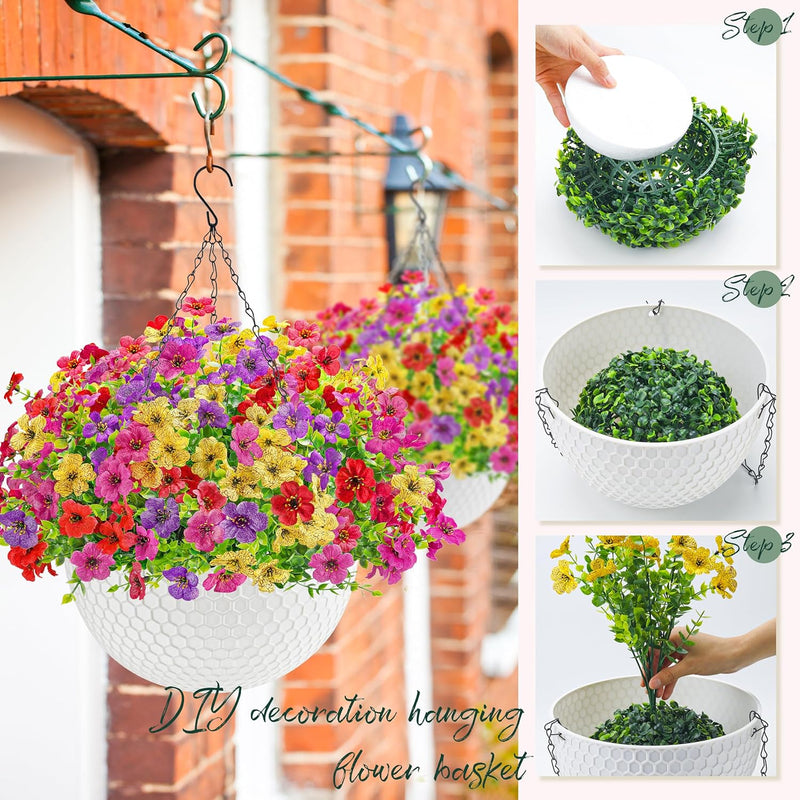  Artificial Hanging Flowers for Outdoors Fake Hanging Plants UV Resistant Spring Faux Flowers for Garden Patio Balcony Front Porch Decor
