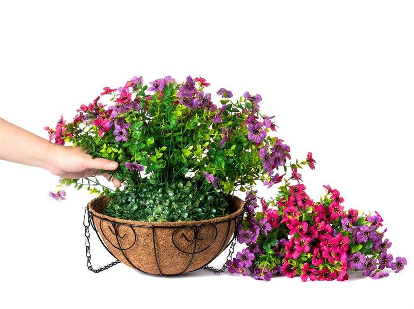 Artificial Daisy Mums with Hanging Basket- Purple Pink