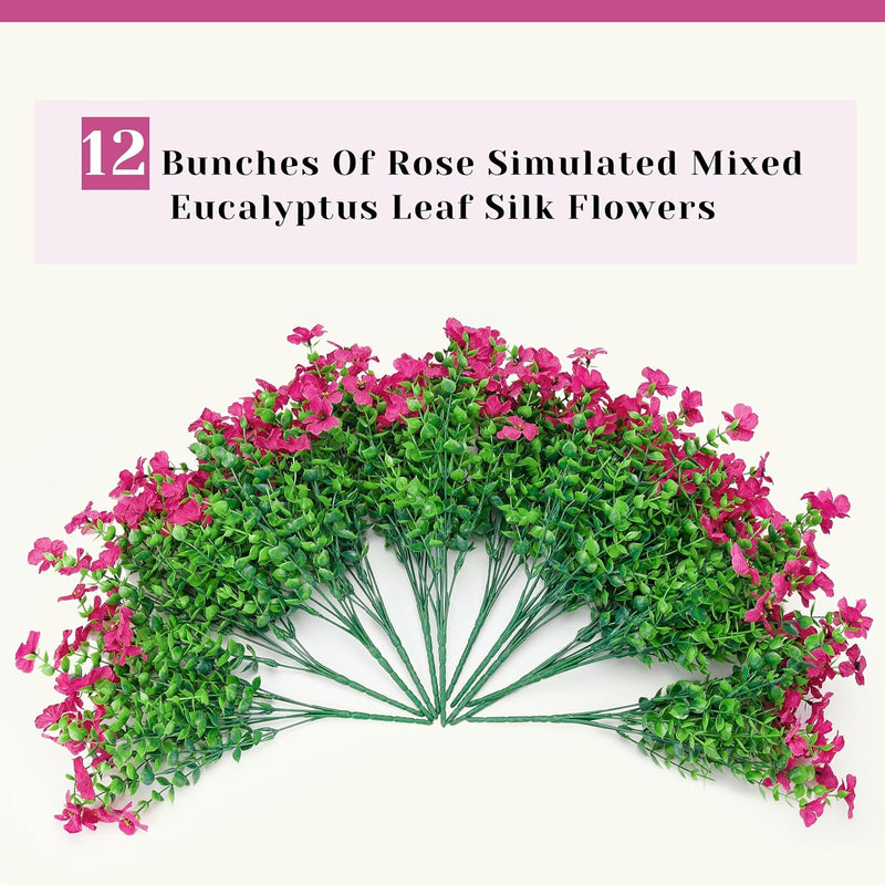  12 Bundles Artificial Flowers for Outdoors Fake Flowers Plants Spring Summer Decoration UV Resistant for Outside Home Porch Patio Garden Decor