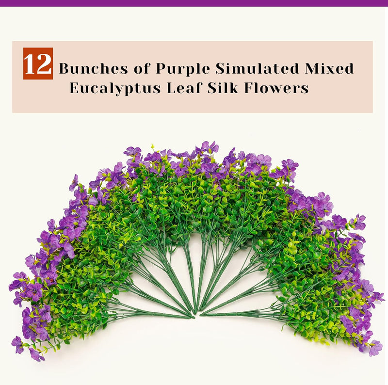  12 Bundles Artificial Flowers for Outdoors Purple Fake Flowers Plants Spring Summer Decoration UV Resistant for Outside Home Porch Patio Garden Decor