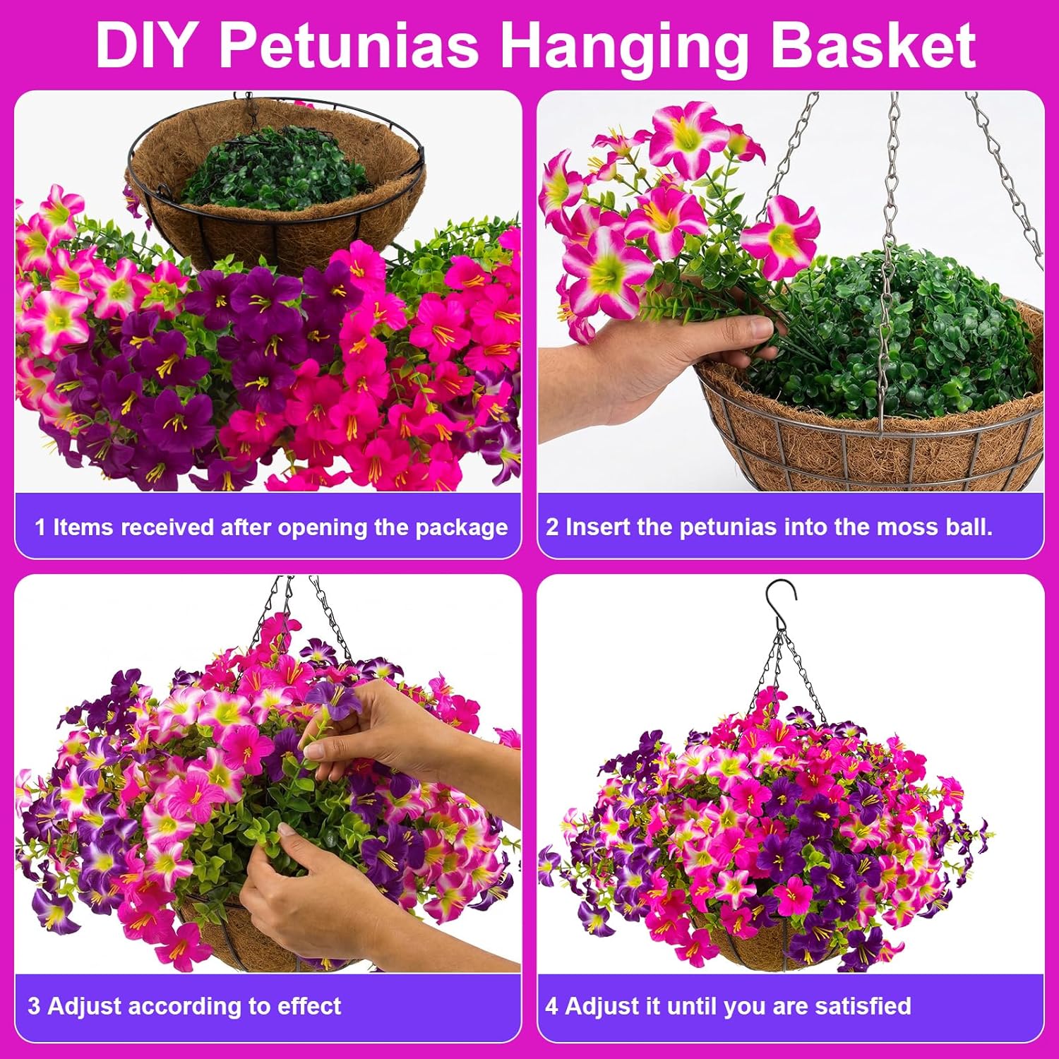 🔥Last Day 60% OFF🔥Lifelike Artificial Outdoor Flowers with Hanging Basket,no watering no fading