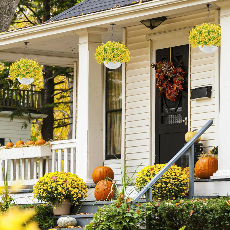  Artificial Hanging Flowers for Outdoors Fake Hanging Plants UV Resistant Spring Faux Flowers for Garden Patio Balcony Front Porch Decor Yellow