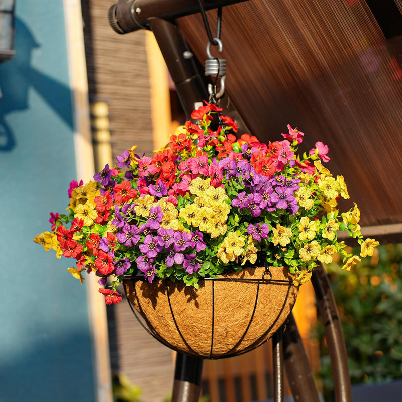  Artificial Hanging Flowers Basket for Outdoors Fake Hanging Plants Spring Summer Decoration UV Resistant for Garden Front Porch Patio Balcony Decor
